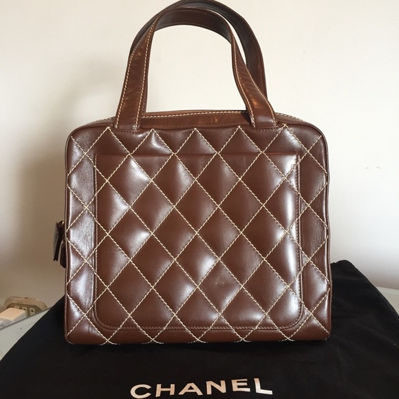 Chanel Surpique Bowler Bag Brown Calfskin - Picture 2 of 8